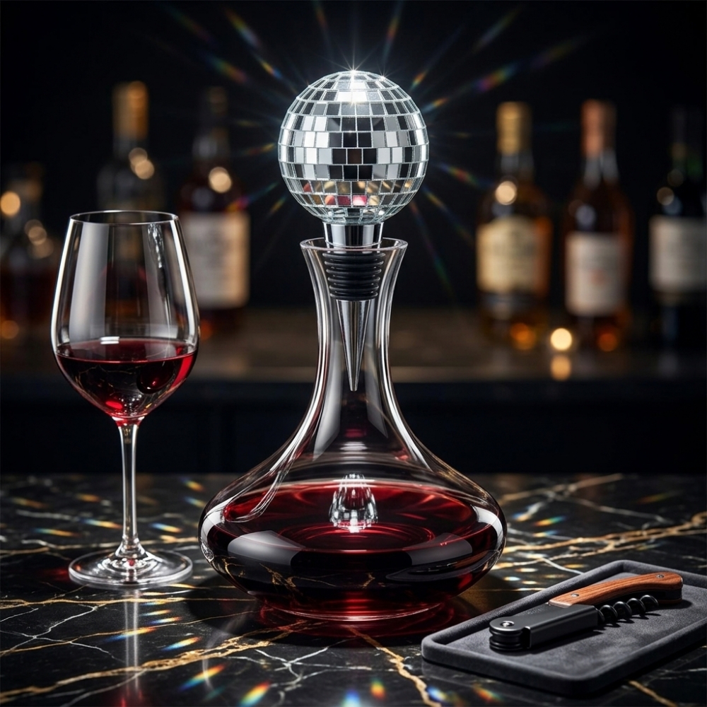 Декоративна тапа за бутилка вино Disco Ball със сребристо диско кълбо