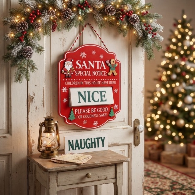 Коледна дървена табела за послушни деца Nice / Naughty
