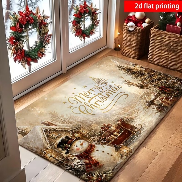 Коледна изтривалка Merry Christmas със снежен човек и елен