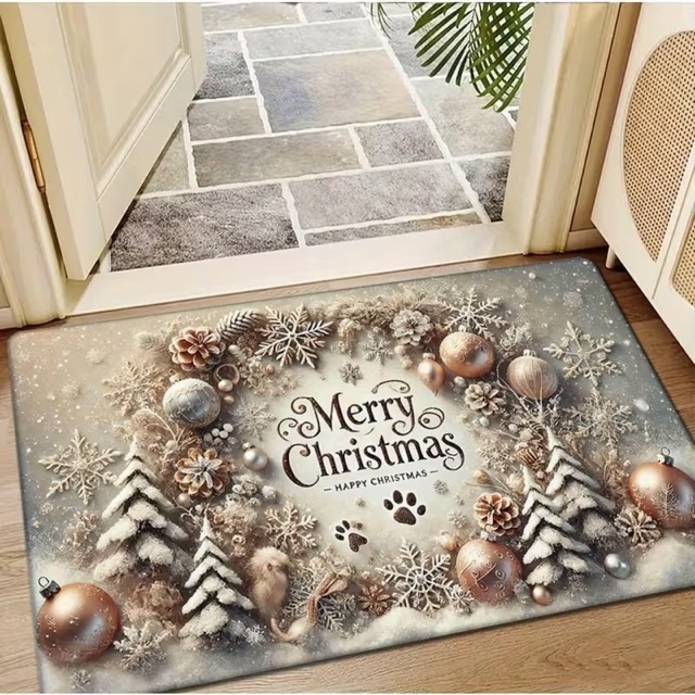 Коледна изтривалка Merry Christmas в златисто и сняг