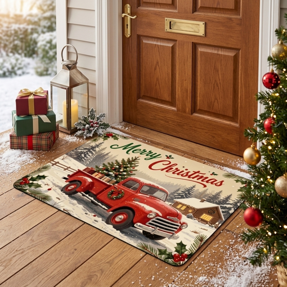 Коледна изтривалка Ретро камионче Merry Christmas