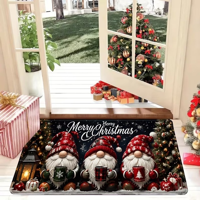 Коледна изтривалка Трима червени гноми Merry Christmas