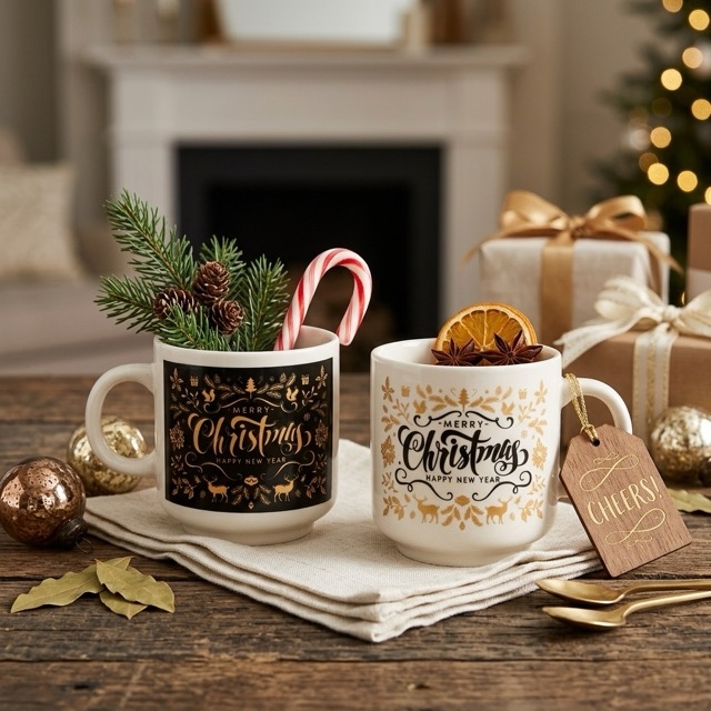 Комплект коледни керамични мини чашки за еспресо Merry Christmas 150 мл – 2 бр.