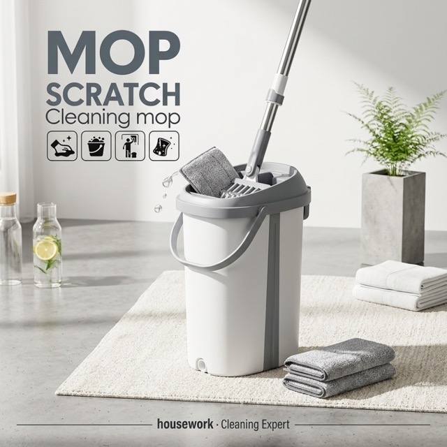 Микрофибърен моп с овална двойна кофа Scratch Mop