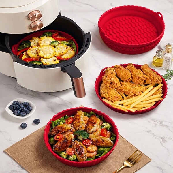 Червена сгъваема силиконова кошничка Air Fryer Silicone Pot