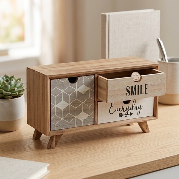 Декоративен дървен мини скрин с крачета „Everyday Smile“