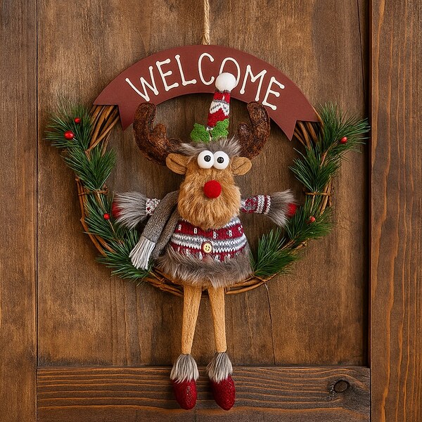 Декоративен коледен венец с Еленче Welcome
