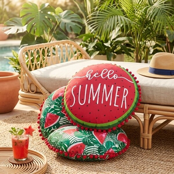 Декоративна кръгла възглавница „Hello Summer“ с диня