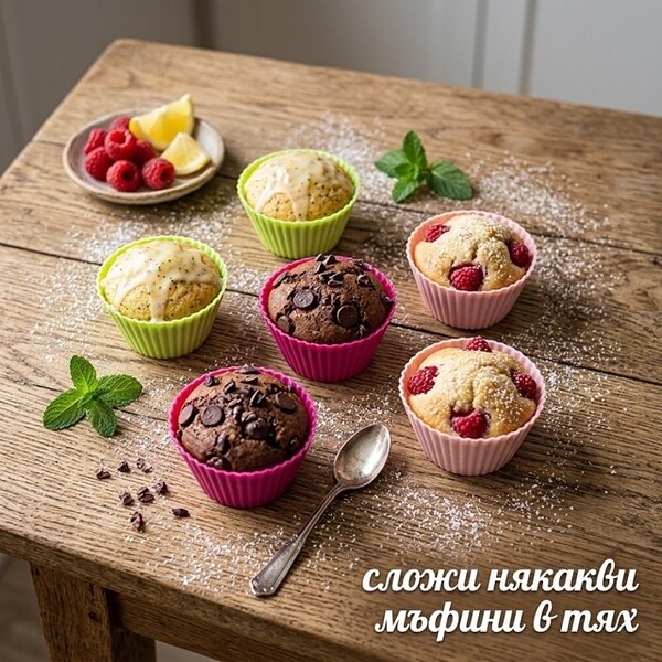Големи силиконови форми за мъфини – Комплект от 6 броя