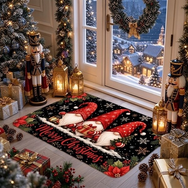 Коледен килим три гнома с надпис Merry Christmas (90х60 см)