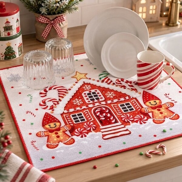 Коледна кухненска кърпа за подсушаване с къщичка Gingerbread