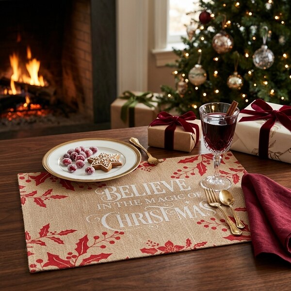Коледна ленена подложка за хранене Believe in the Magic of Christmas с имел