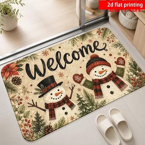 Коледно килимче за входна врата Welcome Снежни човеци (50 х 80 см)