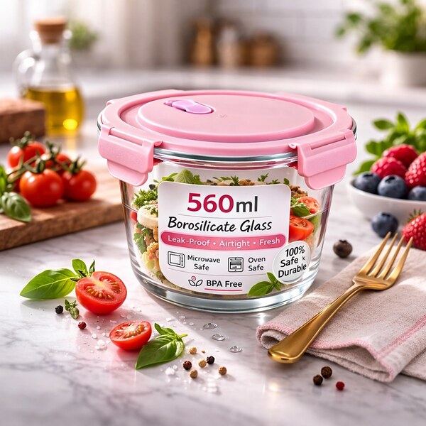 Кръгла кутия за храна от боросиликатно стъкло, 560ml