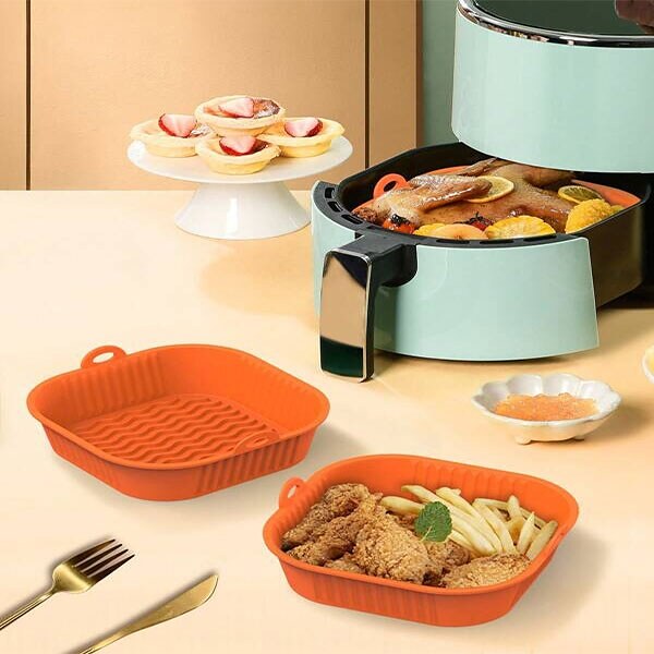 Квадратна оранжева силиконова кошничка за Air Fryer