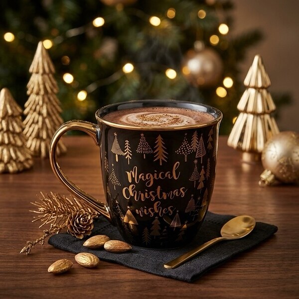 Луксозна коледна порцеланова чаша със златист филтър Magical Christmas Wishes 600 мл