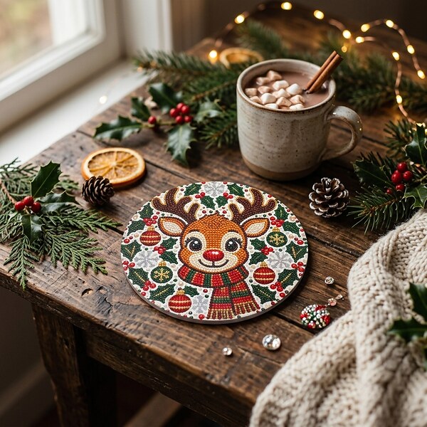 Метална подложка за чаша с коледно еленче