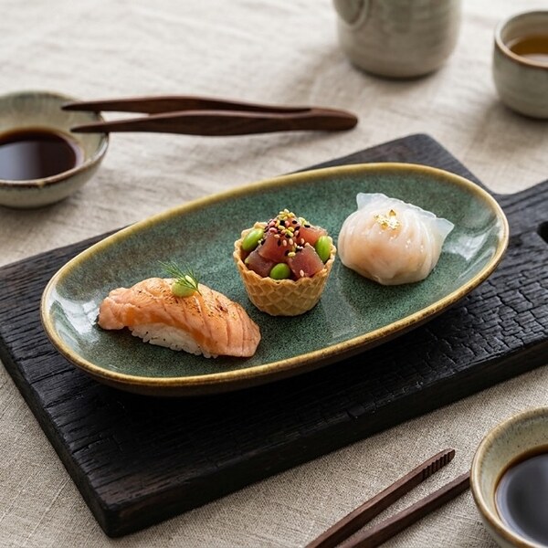 Овална керамична чинийка за изискано сервиране и хапки
