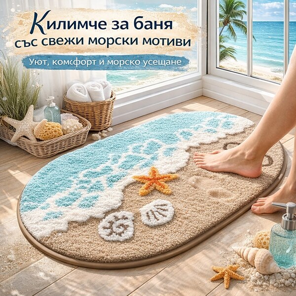 Овално килимче за баня с морски мотиви