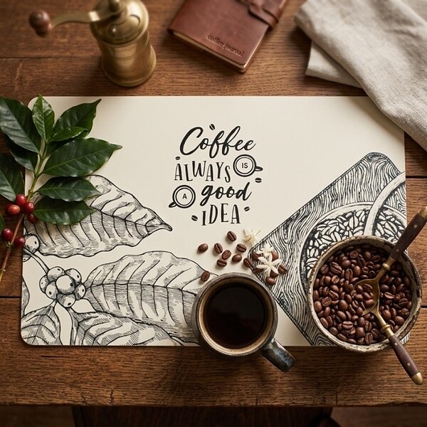 Подложка за хранене „Coffee is Always a Good Idea“ в цвят екрю