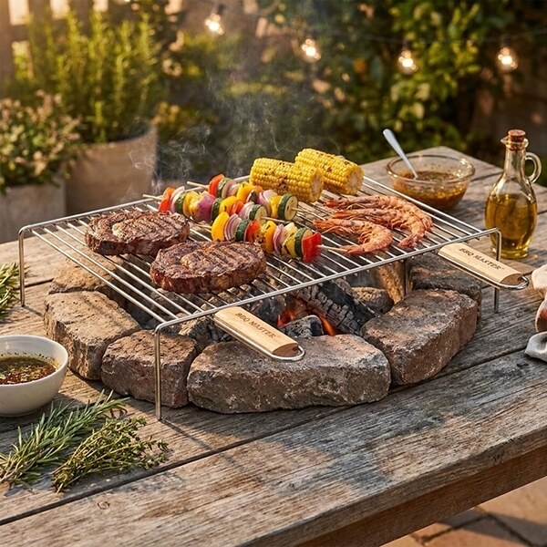 Правоъгълна BBQ скара с крачета и дървени дръжки