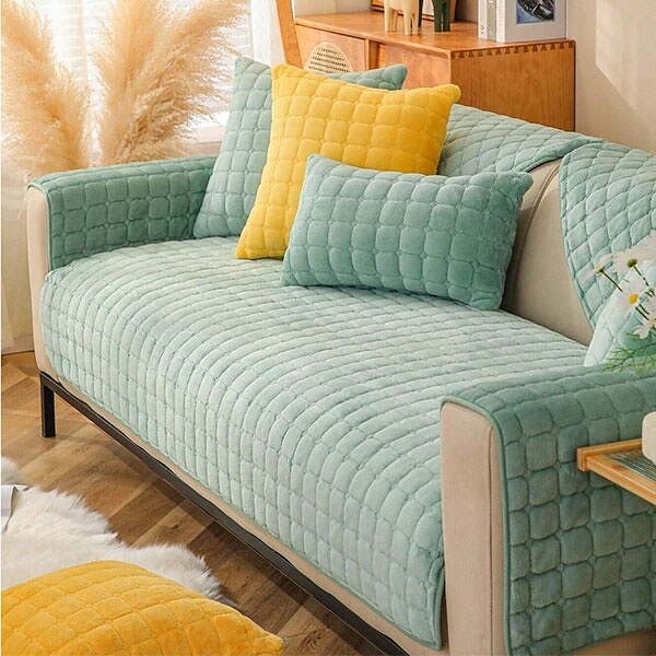 Уютно плюшено покривало за диван зелено Warm Cozy Plush Sofa Cover