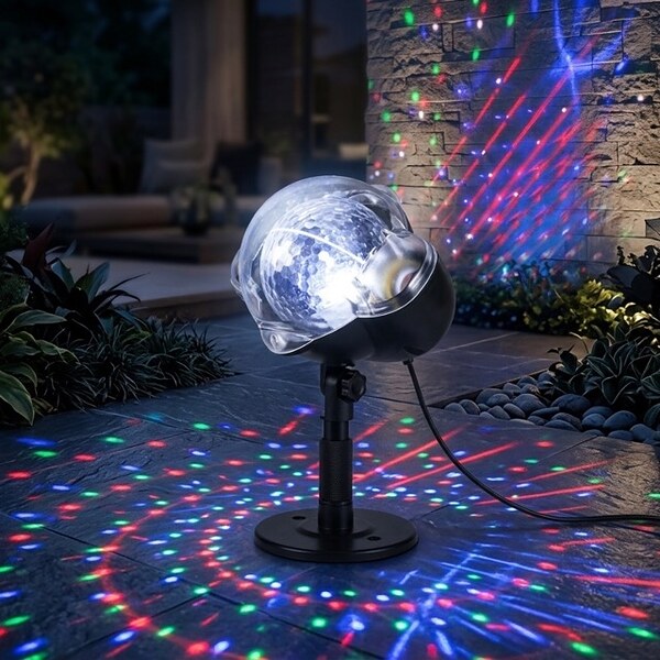 Външен коледен LED и лазерен проектор с въртящи се цветни точки, дистанционно и IP44